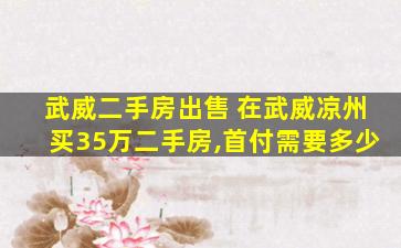 武威二手房* 在武威凉州买35万二手房,首付需要多少
